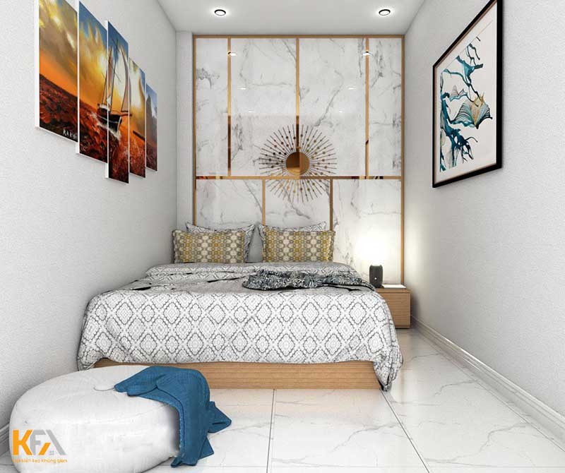 Thiết kế phòng ngủ hình chữ nhật 2x5m đơn giản, ấn tượng