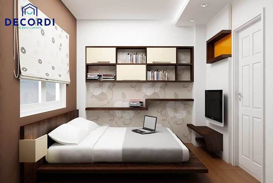 Sử dụng kệ treo tường và kệ âm tường thông minh trong thiết kế phòng ngủ rộng