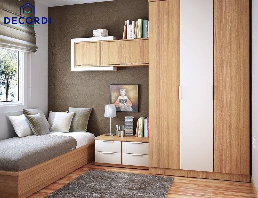 Thiết kế phòng ngủ rộng tiện nghi với nội thất màu vân gỗ ấm áp