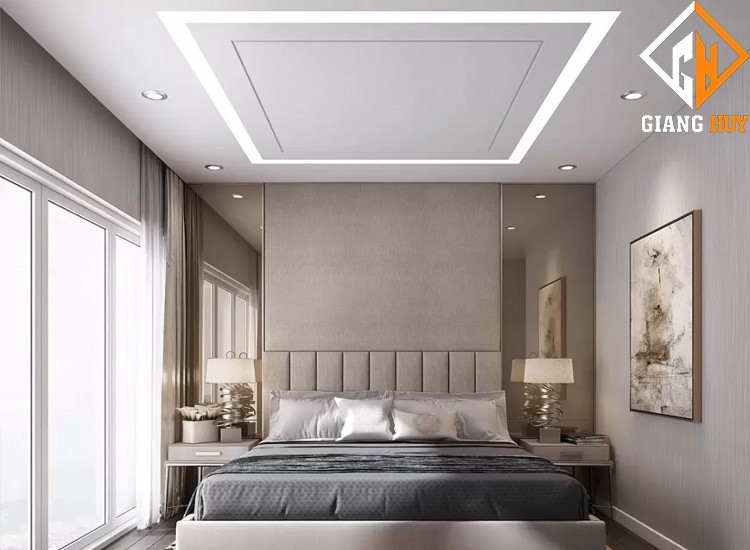 Thiết kế trần thạch cao giật cấp nhẹ cho phòng ngủ hiện đại