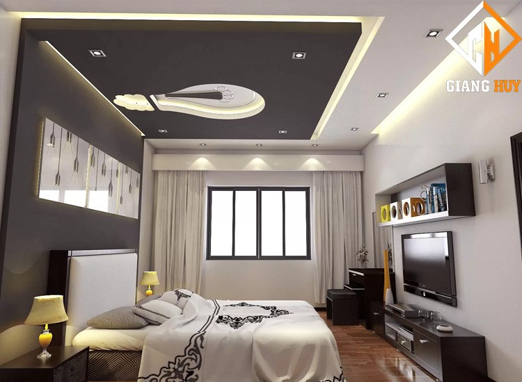 Mẫu trần thạch cao giật cấp hình chữ nhật đơn giản