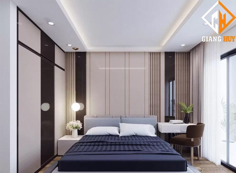 Trần thạch cao phòng ngủ với hệ đèn LED âm trần tinh tế
