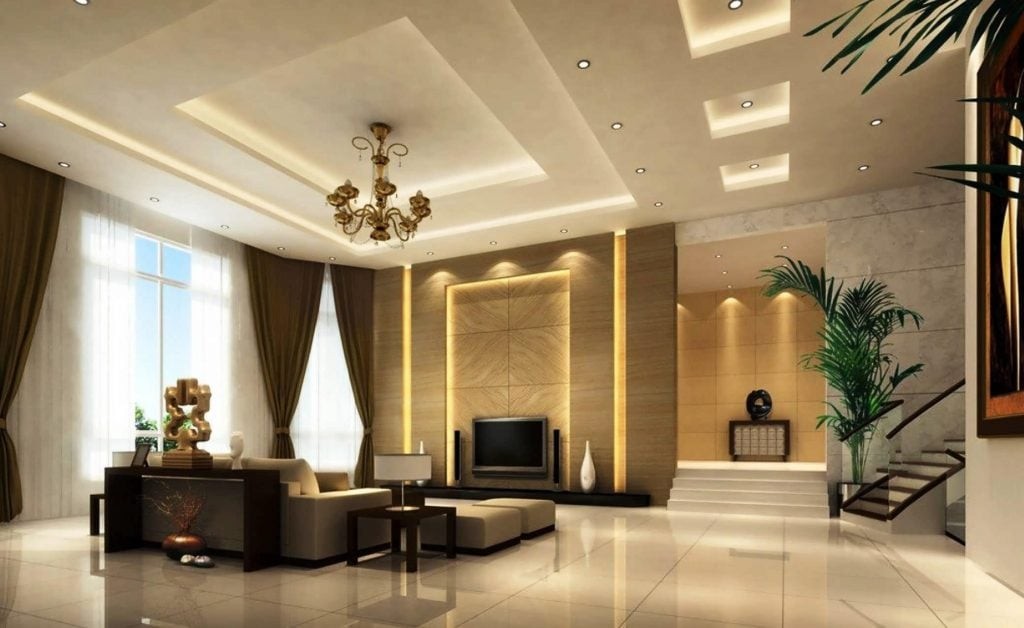La phông hiện đại kết hợp đèn trung tâm