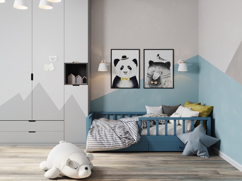 Nội thất gỗ tự nhiên và công nghiệp trong phòng ngủ bé sơ sinh