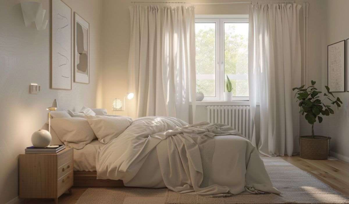 Trang trí rèm cửa 1 lớp cho phòng ngủ làm tôn lên vẻ đẹp thanh lịch