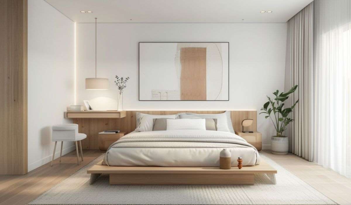 Phong cách Minimalism thể hiện ở lối bố trí đơn giản tạo sự thông thoáng cho căn phòng ngủ