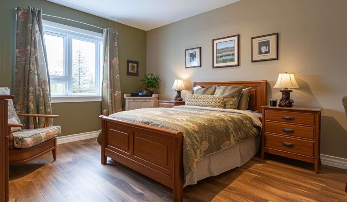 Các họa tiết hoa văn cùng với chất liệu gỗ của nội thất mang đến sự hoài niệm cho căn phòng của ông bà