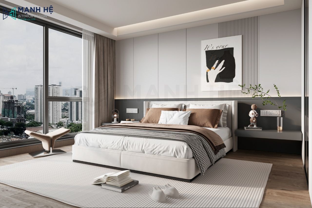 Sử dụng cửa sổ kính để tận dụng tối đa ánh sáng tự nhiên cho phòng ngủ