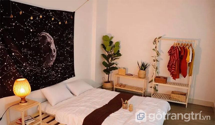 Mẫu trang trí phòng ngủ lung linh đơn giản, hiện đại với cây xanh