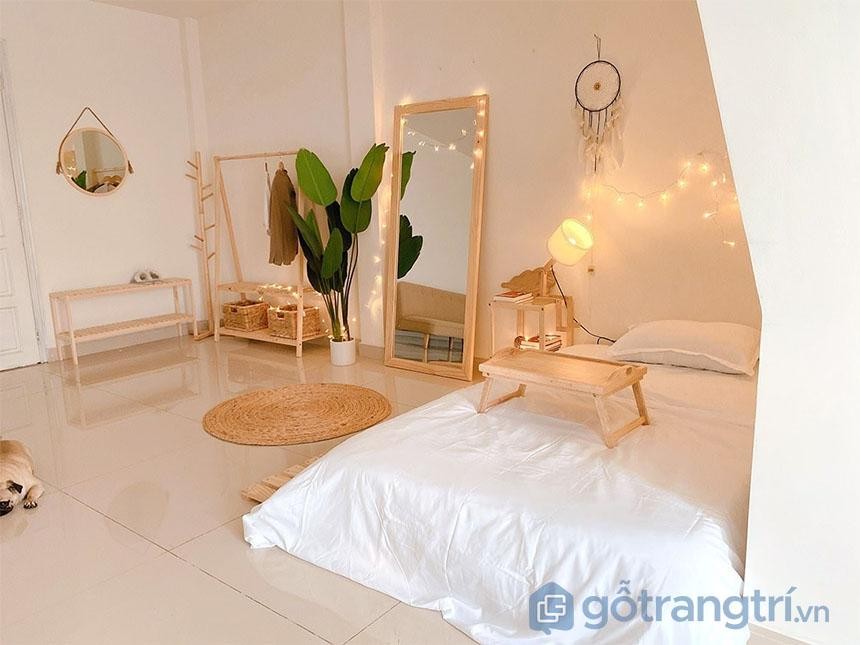 Trang trí phòng ngủ nhỏ lung linh cho nữ với tông màu pastel và đèn led