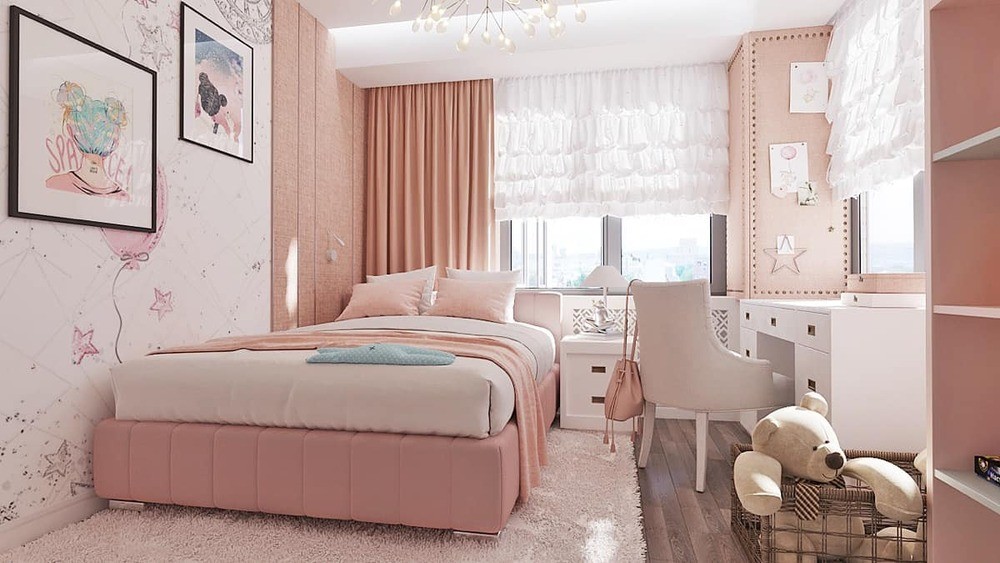 Mẫu phòng ngủ cho bé với tone hồng – trắng làm nhấn điểm không gian