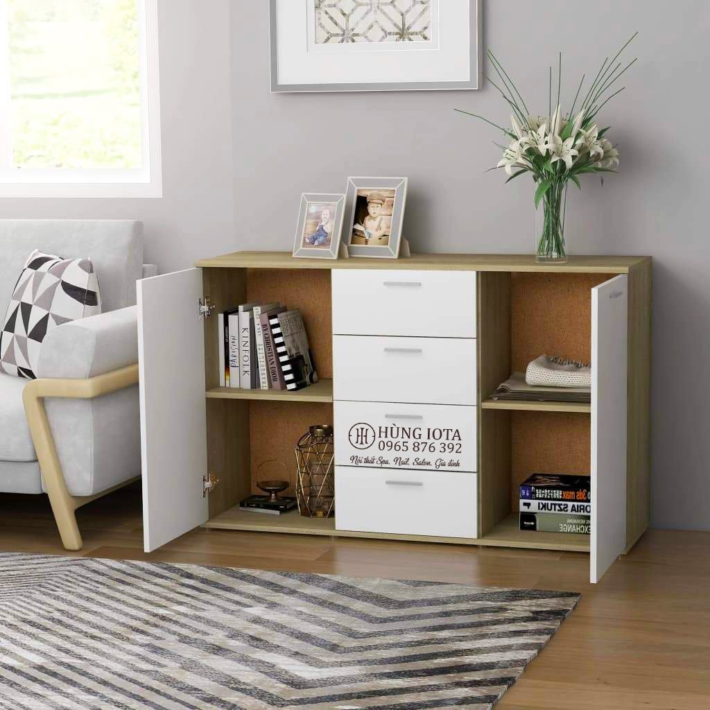 Tủ gỗ nhỏ với nhiều ngăn kéo và hộc lưu trữ, giúp sắp xếp đồ đạc gia đình gọn gàng