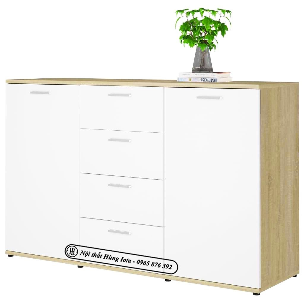 Mẫu tủ gỗ nhỏ màu vàng trắng đặt trong phòng ngủ, làm bàn đầu giường hoặc tủ trang trí