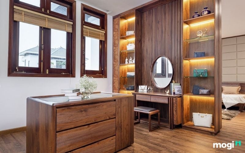 Vách ngăn phòng ngủ bằng gỗ tự nhiên mang vẻ sang trọng