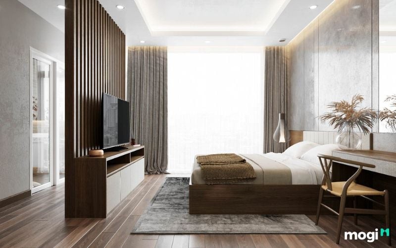 Hoàn thiện bề mặt vách ngăn phòng ngủ sau khi bọc vật liệu