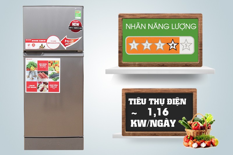 Nhãn năng lượng 4 sao của tủ lạnh Sharp SJ-174E-BS