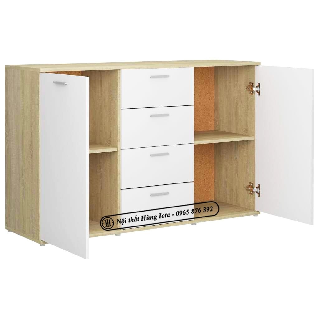 Cận cảnh chất liệu gỗ công nghiệp MDF phủ melamine của tủ gỗ nhỏ, thể hiện độ bền đẹp