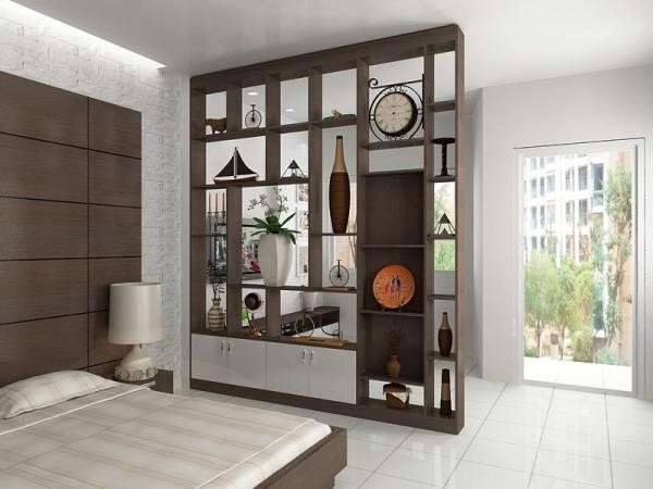 Tấm vách ngăn gỗ MDF đơn giản phân chia không gian phòng ngủ