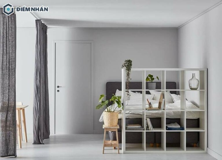 Vách ngăn phòng ngủ đa năng kết hợp kệ trưng bày
