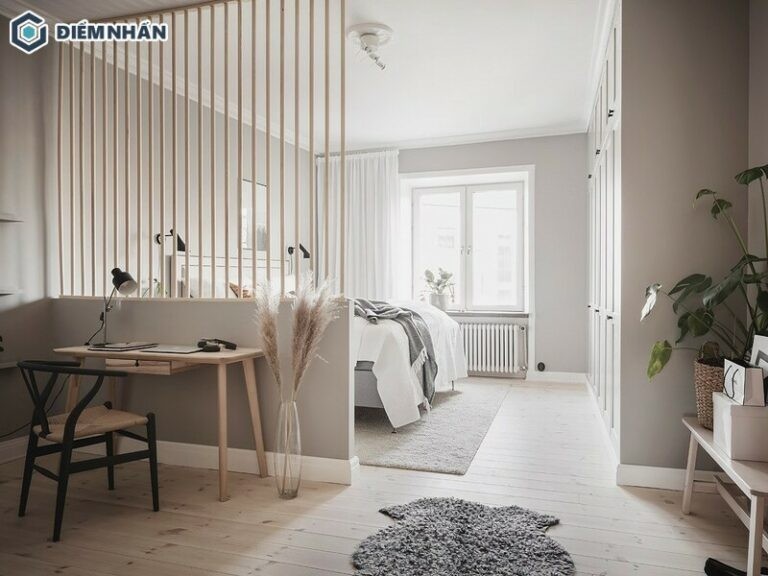 Vách ngăn phòng ngủ gỗ hiện đại, thiết kế đơn giản