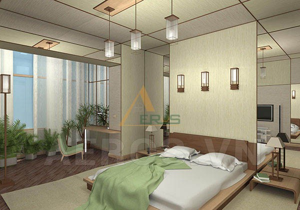 Vách ngăn phòng ngủ đa năng bằng gỗ sang trọng