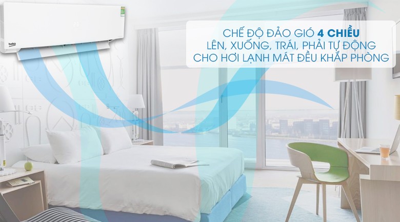 Đảo gió 4 chiều tự động trên máy lạnh Beko Inverter RSVC10AV-i