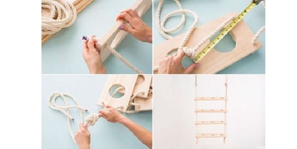 Luồn dây thừng và thắt nút cố định các tầng của kệ trồng hoa treo